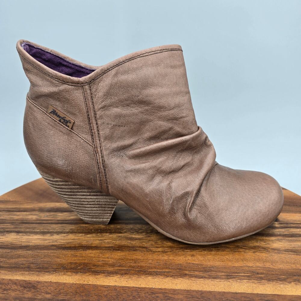 Blowfish Malibu Boots Women's 7 Taupe Brown Leather Pull On Heeled Ankle Booties